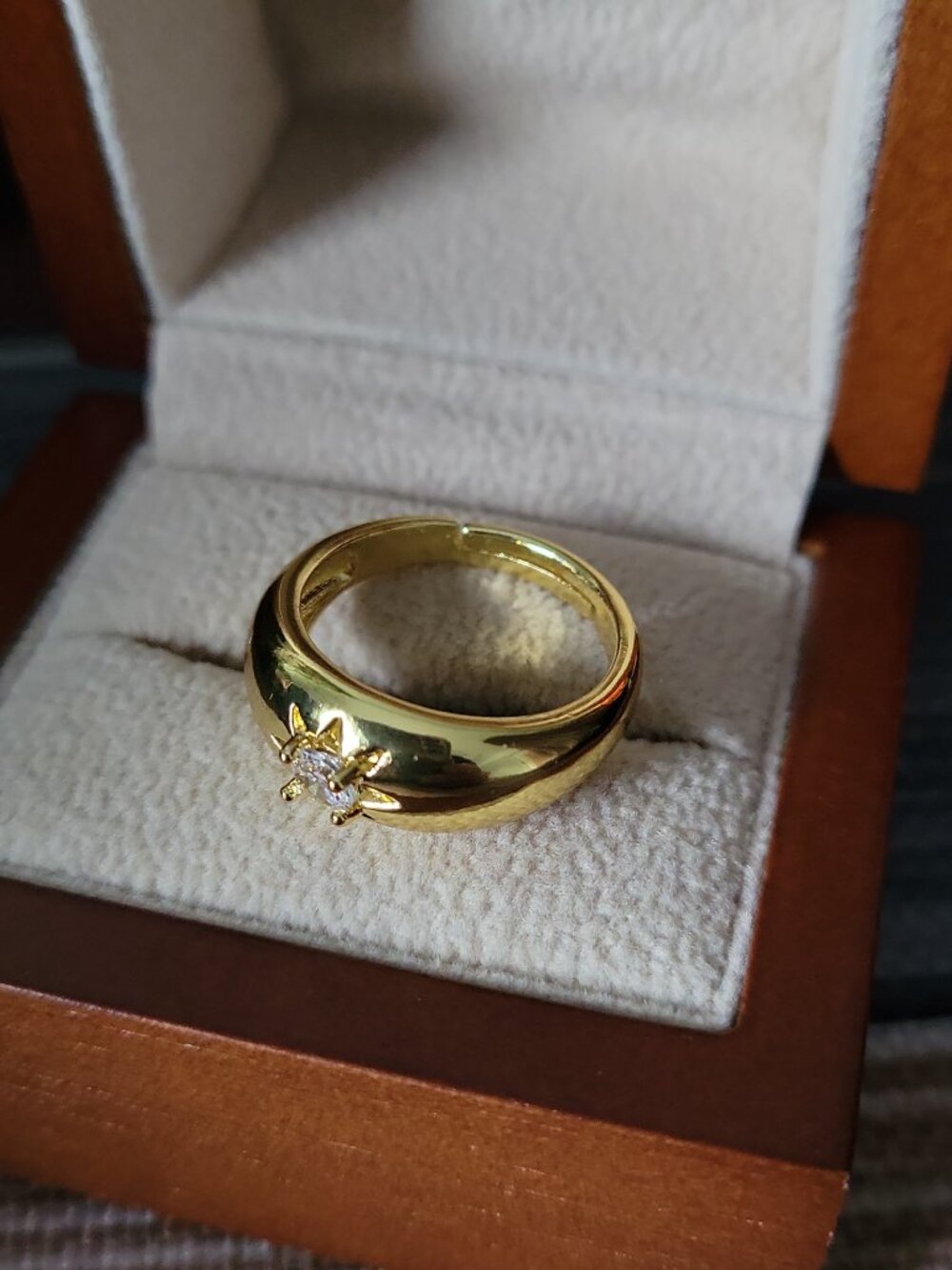 Gold Starburst Adjustable Ring PVD Gold Coated Statement Band - Picture 4 of 6